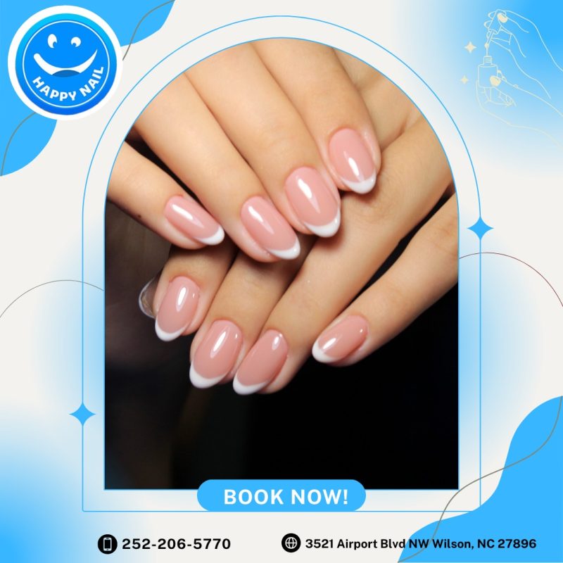 Elegant French manicure with white tips at nail salon 27896